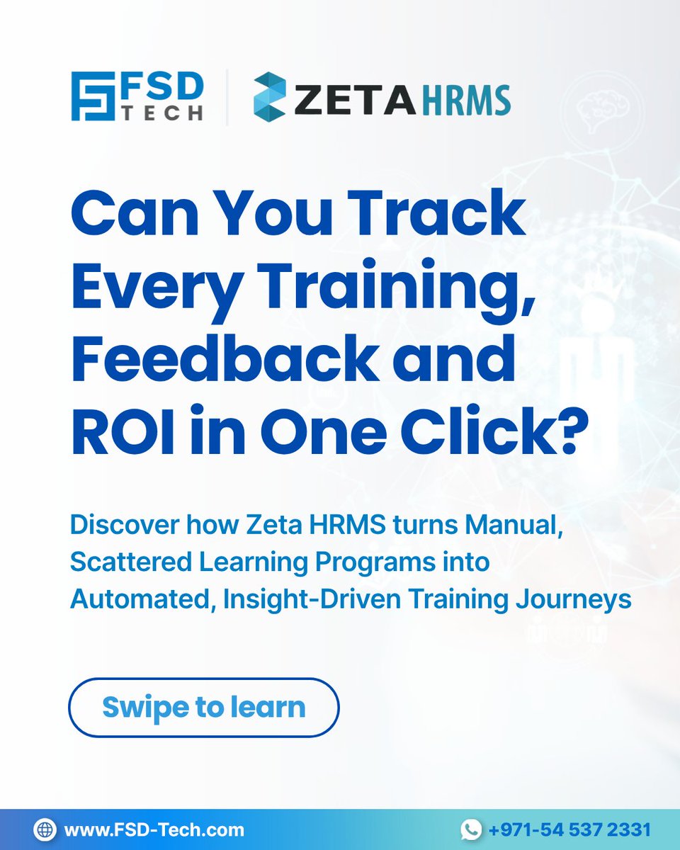 FsdTechnologies's tweet image. Training doesn’t have to be manual.
Zeta HRMS automates scheduling, attendance, feedback, certificates, and analytics — all in one place.

Smarter training. Better performance.

Blog: blogs.fsd-tech.com/zeta-hrms-trai…

#ZetaHRMS #HRTech #EmployeeTraining #LMS #Upskilling #HRSoftware
