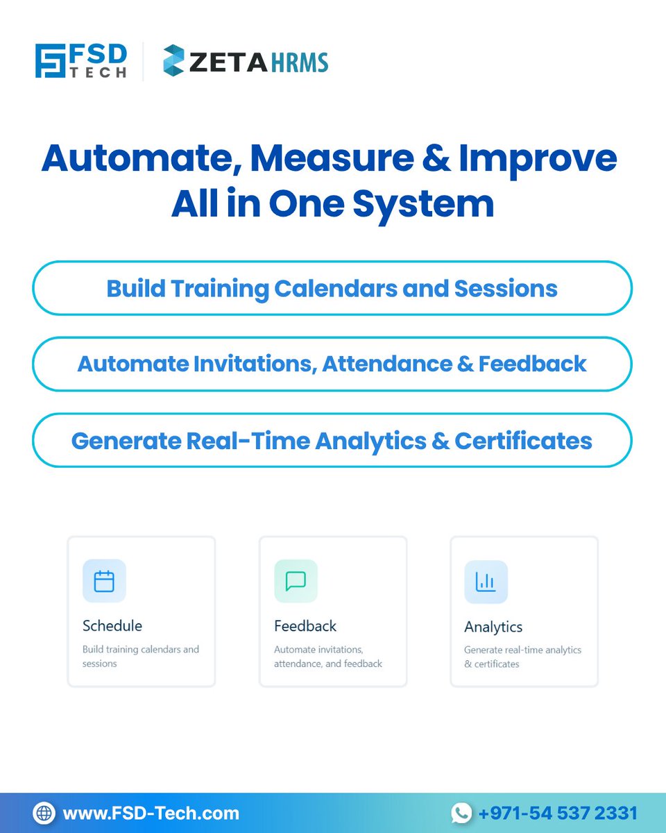 FsdTechnologies's tweet image. Training doesn’t have to be manual.
Zeta HRMS automates scheduling, attendance, feedback, certificates, and analytics — all in one place.

Smarter training. Better performance.

Blog: blogs.fsd-tech.com/zeta-hrms-trai…

#ZetaHRMS #HRTech #EmployeeTraining #LMS #Upskilling #HRSoftware