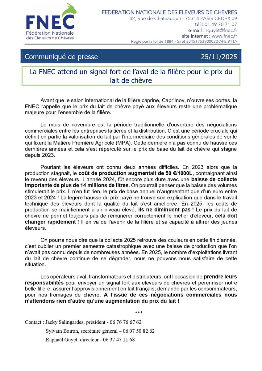 Communiqué de presse de la FNEC