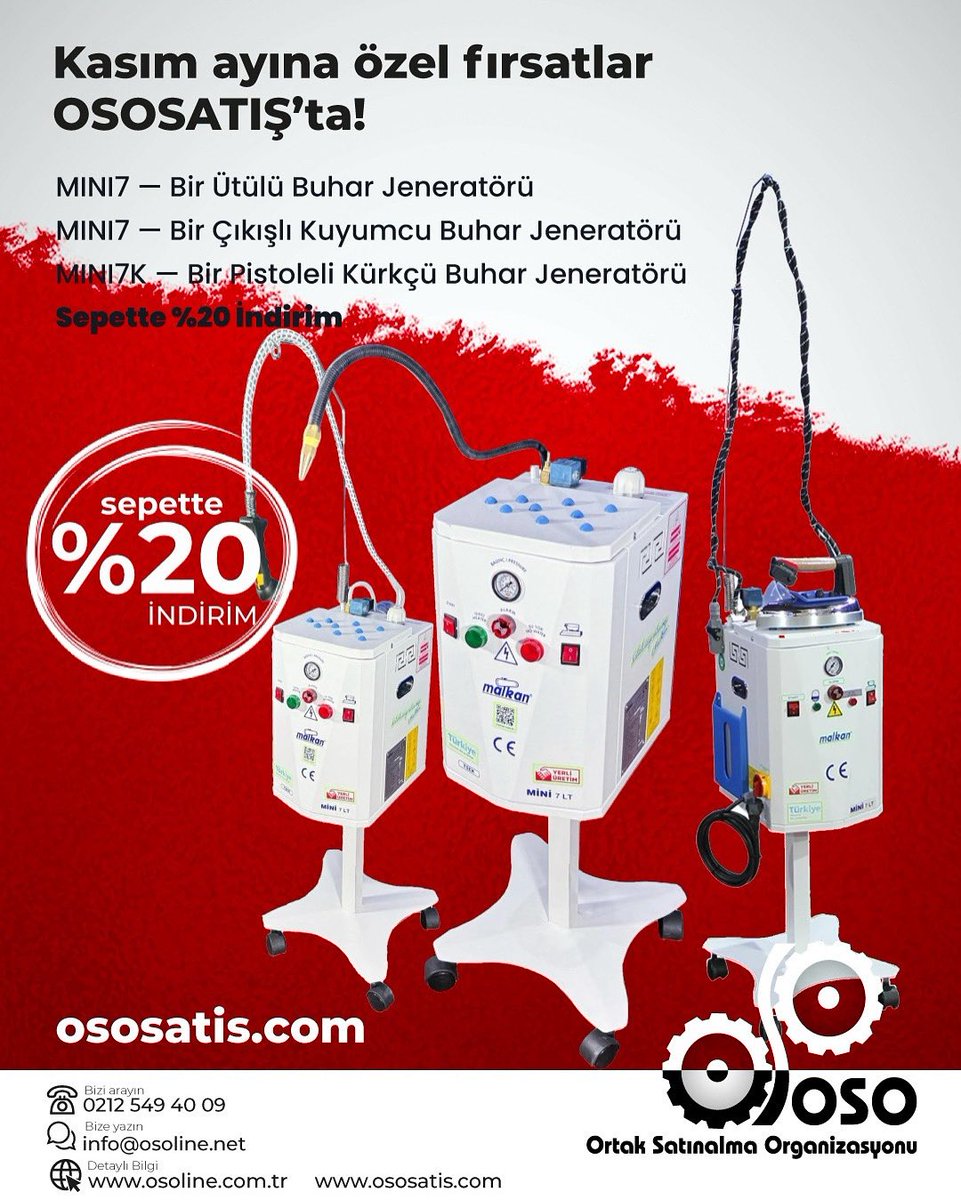 OSOLINE_'s tweet image. Kasım ayına özel fırsatlar OSOSATIŞ’ta!
MINI7 Serisi Yarı Otomatik Buhar Jeneratörleri (7 lt.)
#BuharJeneratörü #EndüstriyelMakine #TekstilMakineleri #KuyumcuEkipmanları #KürkÜretimi #Sanayi #OSO #OsoSatış #KasımFırsatları