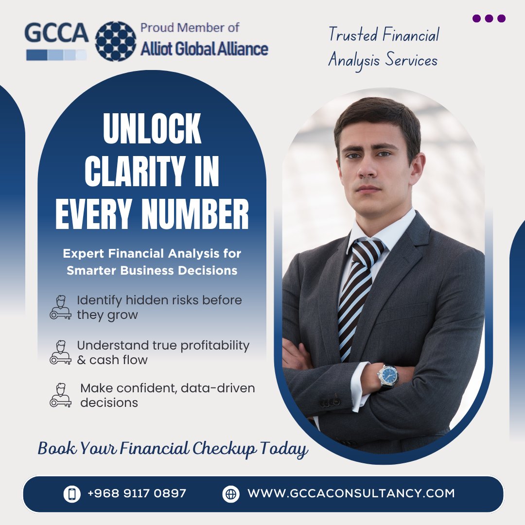 GccaConsultancy's tweet photo. At GCCA Consultancy, we help businesses unlock clarity in every number through expert financial analysis.
https://t.co/CiiR2YPKgp
#GCCA #financialanalysis #BusinessInsights #FinancialClarity #businessgrowth #CashFlowManagement #SmartBusiness #omanbusiness https://t.co/AwOH4fDMbU