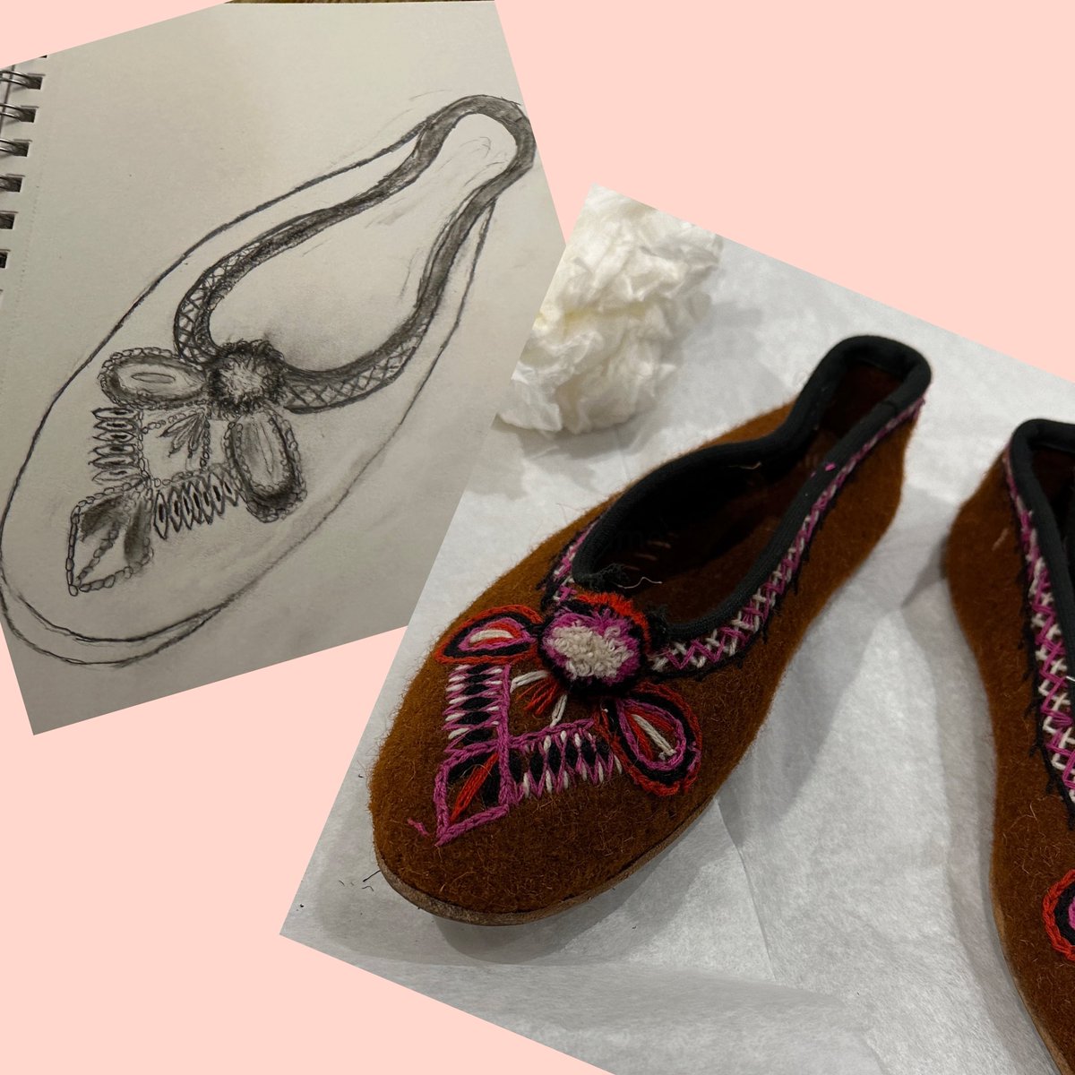 RAGriggsauthor's tweet image. Twilight sketching at Newton Abbot Museum. Felted slippers, moulded from wool, are hand embroidered with traditional Polish motifs

#textiletuesday #sketching