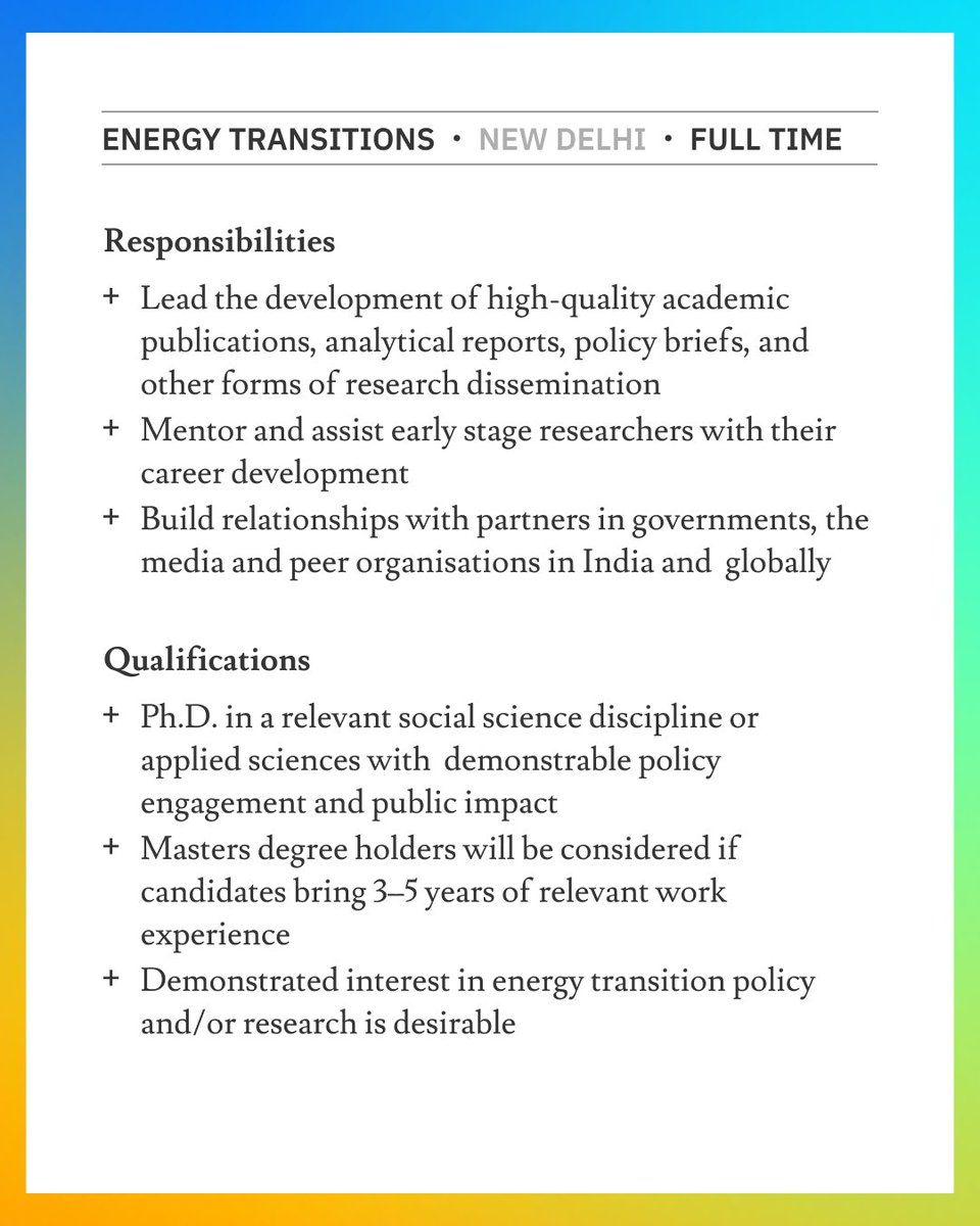 SFC_India's tweet image. #JobAlert: We’re #hiring a Research Lead/Associate Fellow, Energy Transitions in New Delhi. Our work focuses on explaining the entrenched patterns in the Indian energy sector, identifying key bottlenecks to a clean energy transition, and finding solutions to ease its challenges.…