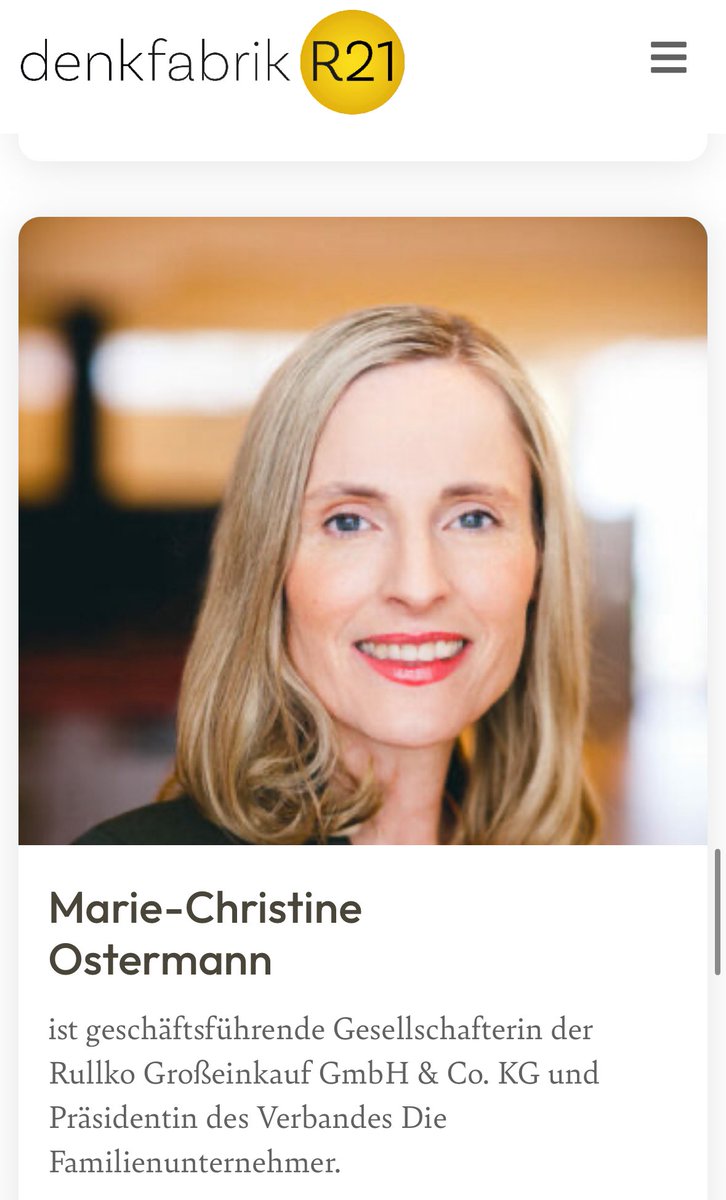Zu der Familienunternehmer-AfD-Geschichte sollte man wissen, dass Verbandspräsidentin Marie-Christine Ostermann im Beirat des brandmauerskeptischen Thinktanks R21 sitzt.