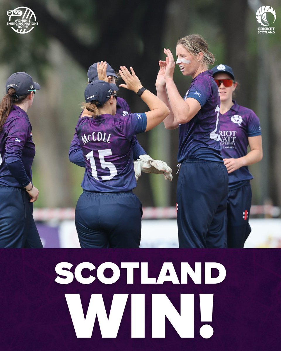 CricketScotland's tweet photo. 𝗦𝗖𝗢𝗧𝗟𝗔𝗡𝗗 𝗪𝗜𝗡!!!

We defeat Namibia by seven wickets, chasing down 75 inside nine overs 💥 https://t.co/PnX7xXzu8i