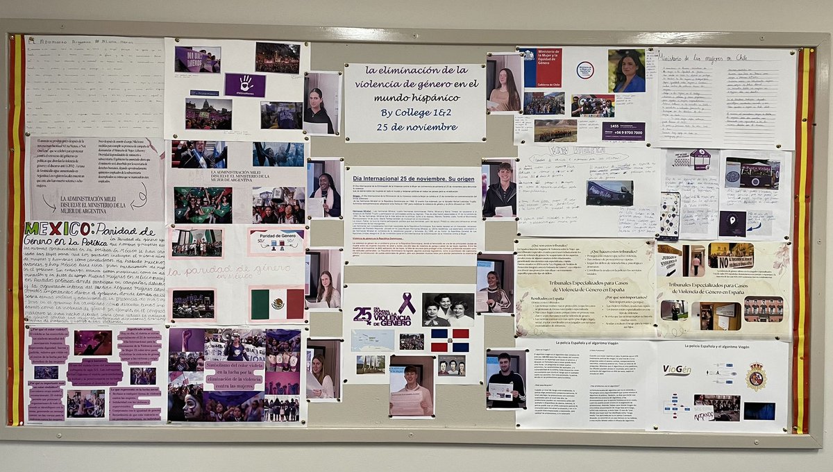 Spanish college students marked the International Day for the Elimination of Violence Against Women (25 Nov) by presenting to the class their research in Spanish and creating an informative display on the topic. #noexcuse  👏👏👏 Excelente trabajo, 🇪🇸 College!