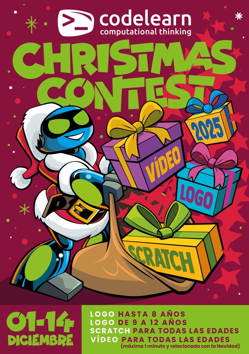 codelearn_es's tweet image. ¡Vuelve el Concurso de Navidad! Del 1 al 14 de diciembre, todos los alumnos de Codelearn podrán poner a prueba su creatividad programando dibujos con Logo, creando postales o juegos en Scratch, o bien editando un vídeo con temática navideña: codelearn.es/blog/concurso-…