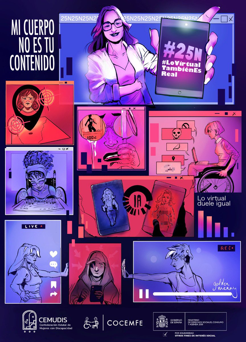 📢Hoy #25N, las mujeres y niñas con discapacidad alzamos la voz.
⚠️Lo que pasa en las redes también duele, también excluye, también daña.
🗣️Exigimos entornos digitales seguros, accesibles y libres de violencia.
#PorqueLoVirtualTambiénEsReal #CEMUDIS #COCEMFE #MinisterioDerSocial