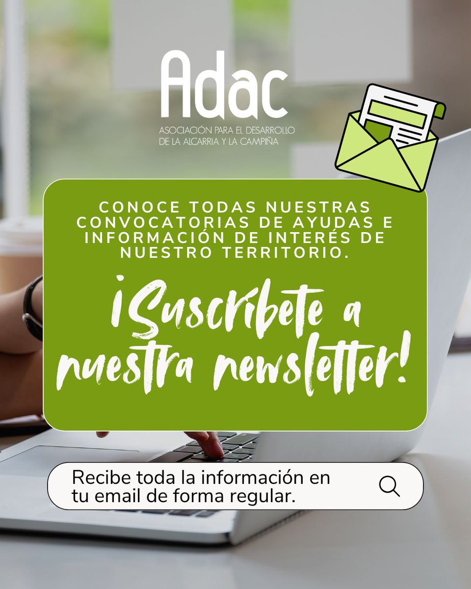 Nuestra newsletter ADAC Impulsa pretende recopilar las principales acciones desarrolladas por el Grupo de Acción Local ADAC en la puesta en marcha de las ayudas LEADER. 

¿A qué esperas para suscribirte?

adac.es/newsletters/