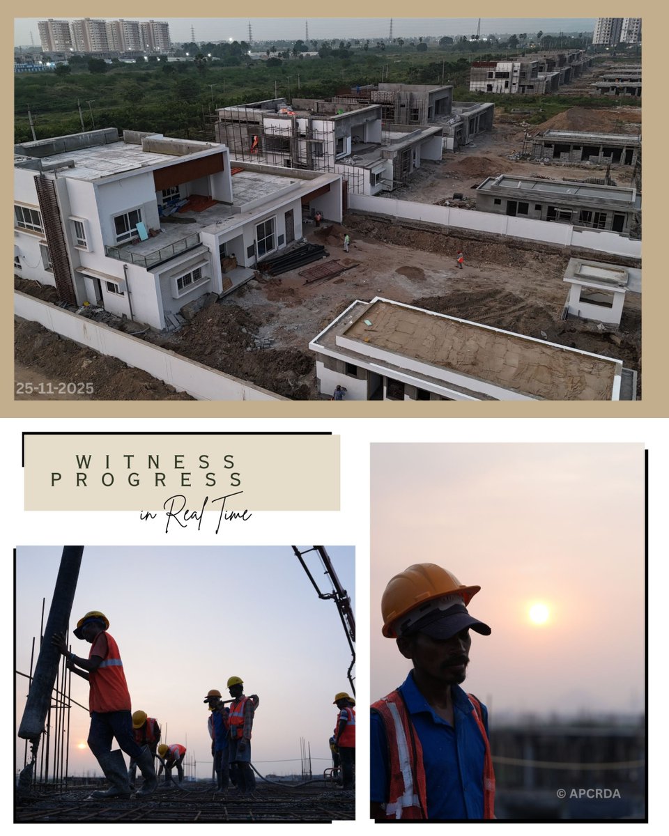PrajaRajadhani's tweet image. Construction of the 35 Minister Bungalows in #Amaravati is progressing at a fast pace, marking another significant step in the Capital City’s development.
#APCRDA #InfrastructureDevelopment #PrajaRajadhani #PeoplesCapital #AndhraPradesh