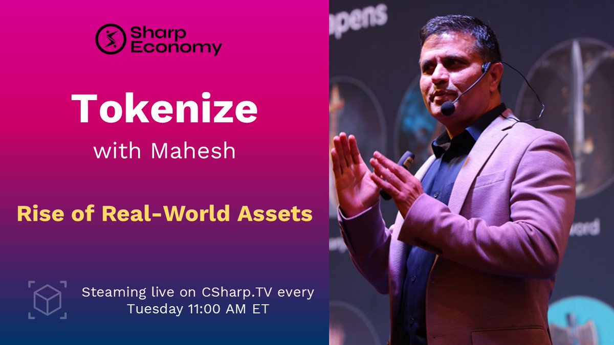 SharpEconomy's tweet image. Join @mcbeniwal today at 𝟏𝟏:𝟎𝟎 𝐀𝐌 𝐄𝐒𝐓 | 𝟎𝟗:𝟑𝟎 𝐏𝐌 𝐈𝐒𝐓 on Tokenize with Mahesh as he breaks down The Rise of Real-World Assets! 

If you’re into RWA, tokenization, or the future of Web3, you can’t miss this.

🎥 Watch LIVE: youtube.com/watch?v=fzPJ_L…

#CSharpCorner…