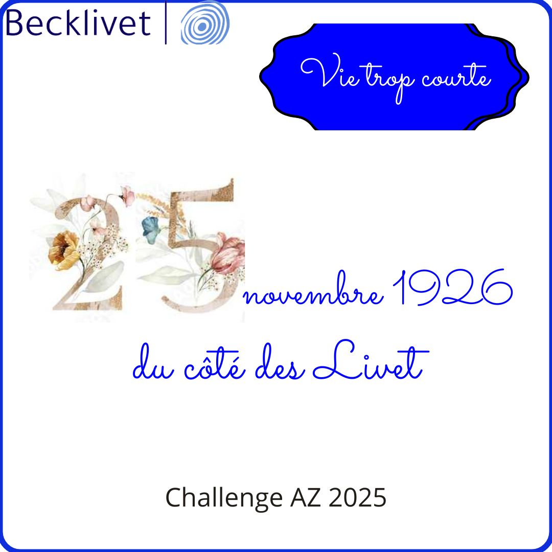 Pari gagné ! Le V du #ChallengeAZ est présentable : Vie trop courte ou : 25 novembre 1926, Germaine Livet est admise à l'hôpital Broussais. #Genealogie. C'est un peu triste parce qu'il s'agit de la vie de ma grand-mère, qui tient en quelques lignes. becklivet.blogspot.com/2025/11/vie-tr…