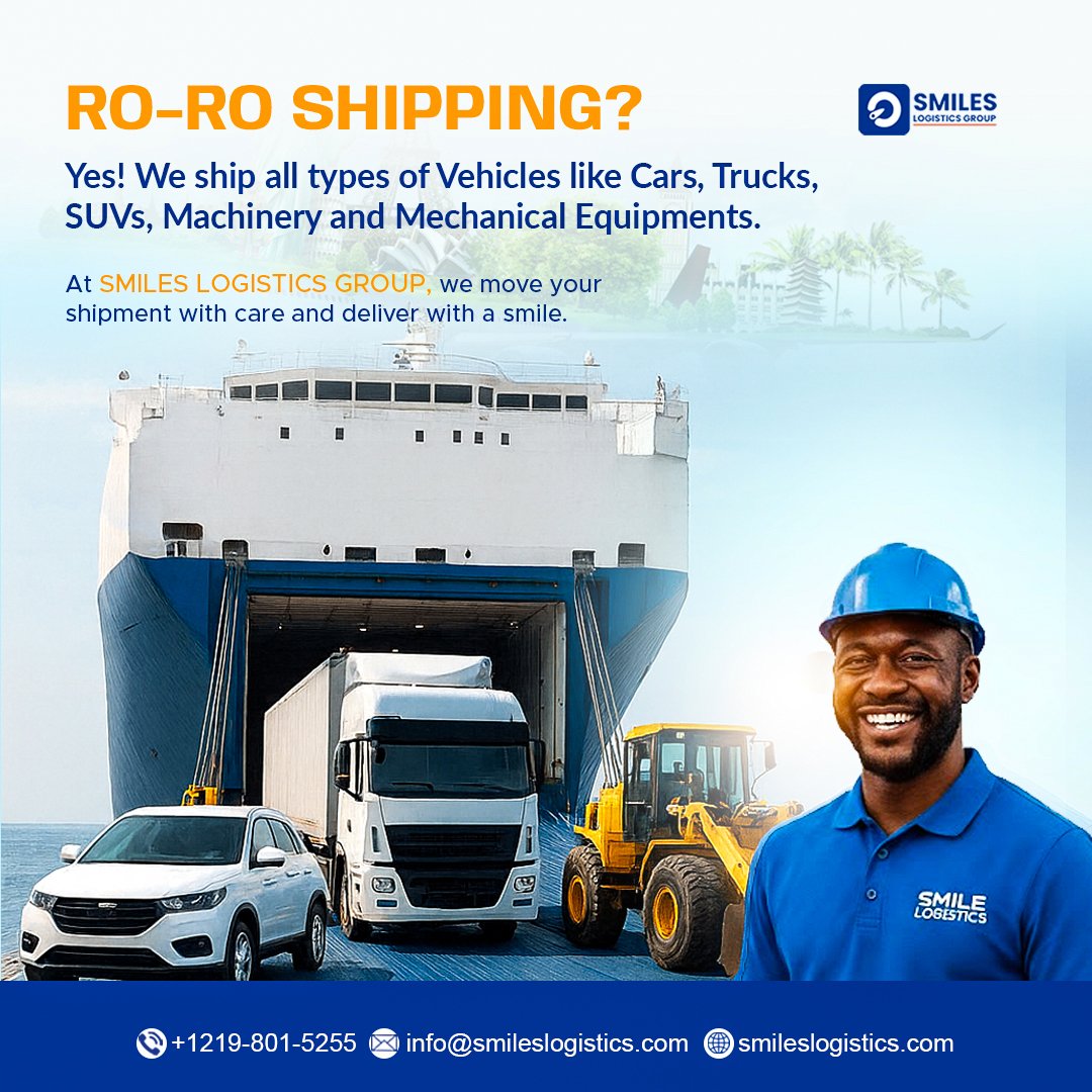 Smiles_LGS's tweet photo. Looking for reliable #RoRoShipping?
We move Cars, Trucks, SUVs, Machinery &amp; Heavy Equipment safely.

Ship with Confidence.
Ship with #SmilesLogistics.

#vankedisicoin https://t.co/5pIz2GlF0I