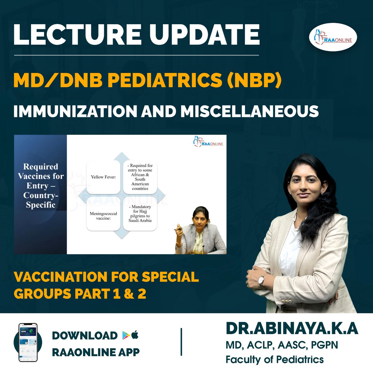 Raaonline's tweet image. Lecture Update in Pediatrics - Vaccination for Special Groups Part 1 &amp;amp; 2 by Dr. K. A. Abinaya on the RAAONLINE App.
Android: play.google.com/store/apps/det…
IOS: apps.apple.com/in/app/raaonli…
Contact: +91-9994994266
#Raaonline #freelecture #lectureupdate #pediatrics #pediatrician