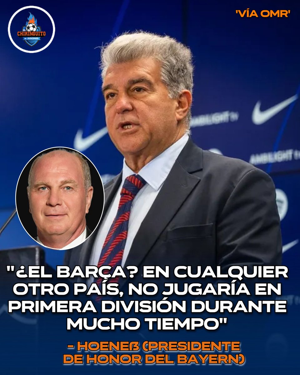 elchiringuitotv's tweet image. 😯 ¡&apos;RAJADÓN&apos; del PRESIDENTE de HONOR del BAYERN contra el BARÇA!

❌&quot;Es absurdo que tengan una deuda de más de 1300 millones&quot;.

 ➡️ &quot;En cualquier otro país no jugaría en Primera División&quot; / Vía Podcast &apos;OMR&apos;