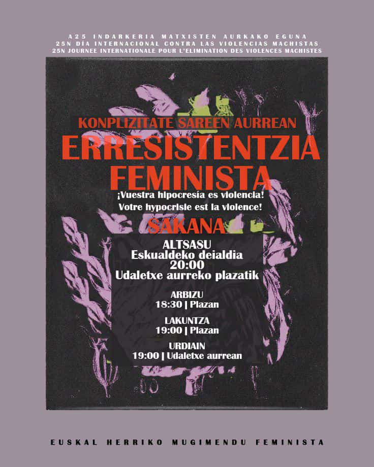 🟣 𝐀𝟐𝟓 – 𝐄𝐌𝐀𝐊𝐔𝐌𝐄𝐄𝐍 𝐀𝐔𝐑𝐊𝐀𝐊𝐎 𝐈𝐍𝐃𝐀𝐑𝐊𝐄𝐑𝐈𝐀 𝐌𝐀𝐓𝐗𝐈𝐒𝐓𝐀𝐑𝐄𝐍 𝐊𝐎𝐍𝐓𝐑𝐀𝐊𝐎 𝐍𝐀𝐙𝐈𝐎𝐀𝐑𝐓𝐄𝐊𝐎 𝐄𝐆𝐔𝐍𝐀

🟣 𝟐𝟓N –𝐃í𝐚 𝐈𝐧𝐭𝐞𝐫𝐧𝐚𝐜𝐢𝐨𝐧𝐚𝐥 𝐞𝐥𝐢𝐦𝐢𝐧𝐚𝐜𝐢ó𝐧 𝐝𝐞 𝐥𝐚 𝐯𝐢𝐨𝐥𝐞𝐧𝐜𝐢𝐚 𝐜𝐨𝐧𝐭𝐫𝐚 𝐥𝐚𝐬 𝐦𝐮𝐣𝐞𝐫𝐞𝐬.