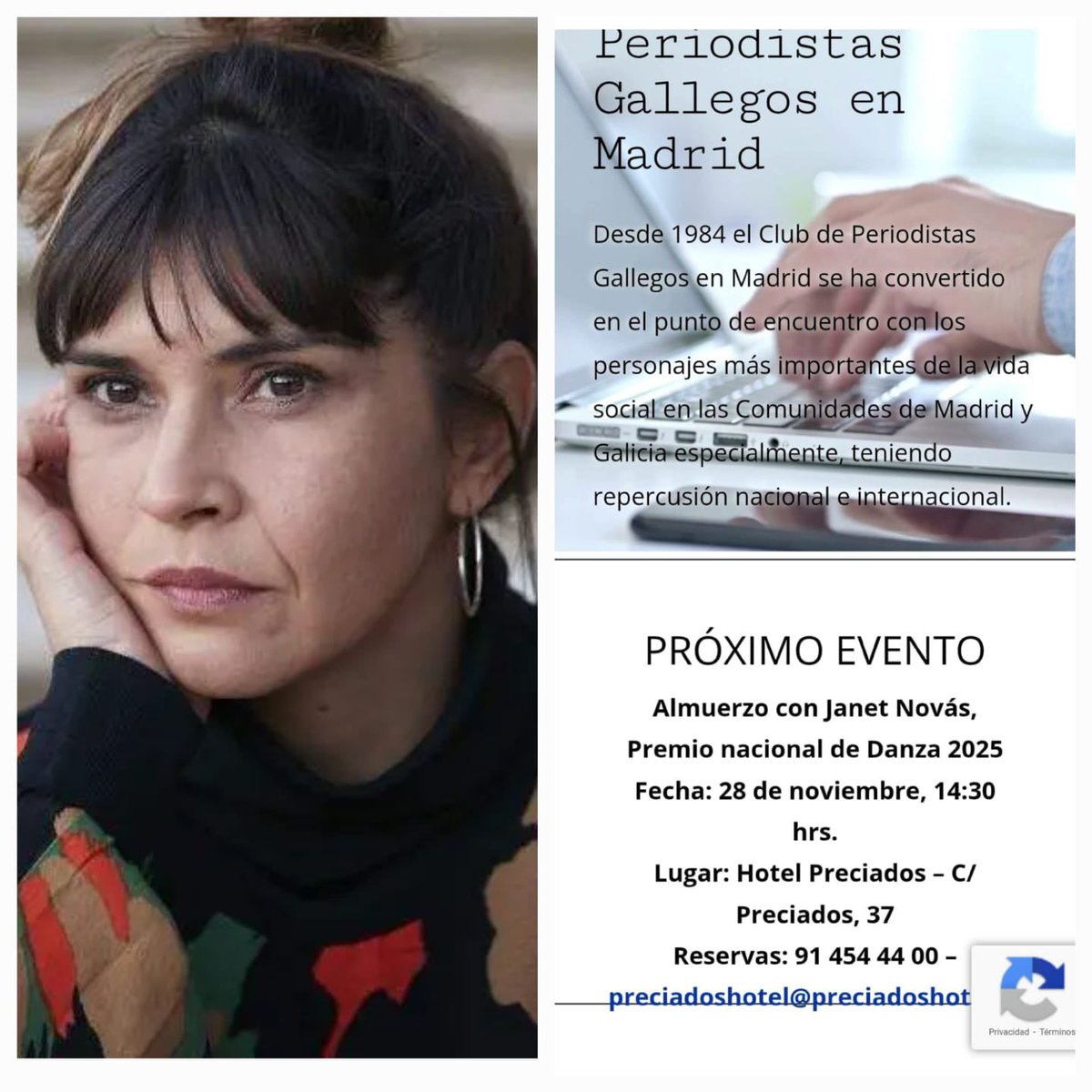 📣 Este viernes, almuerzo con Janet Novás (Porriño, 1982), Premio Nacional de Danza y Goya a Actriz Revelación. Reservas en el Hotel Preciados, ☎️ 91 4544100
#Danza #PeriodismoCultural