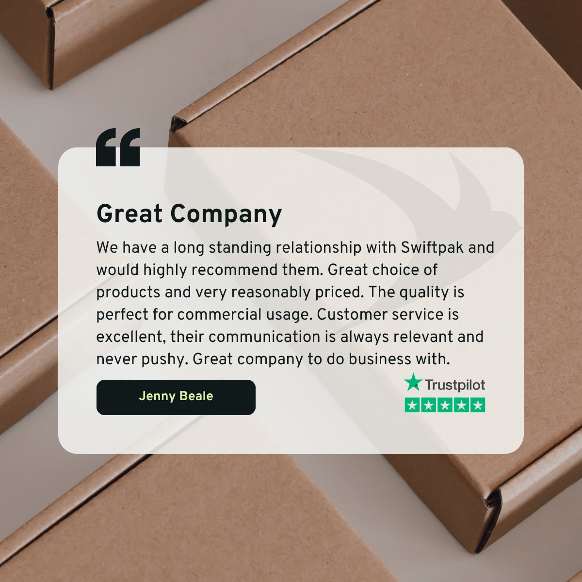 Swiftpak's tweet image. ⭐ Trustpilot Tuesday ⭐

Trusted partnerships. Quality products. Reliable service.
That’s Swiftpak.

👉 hubs.la/Q03SqCkf0

#TrustpilotTuesday #SwiftpakService #TeamSwiftpak