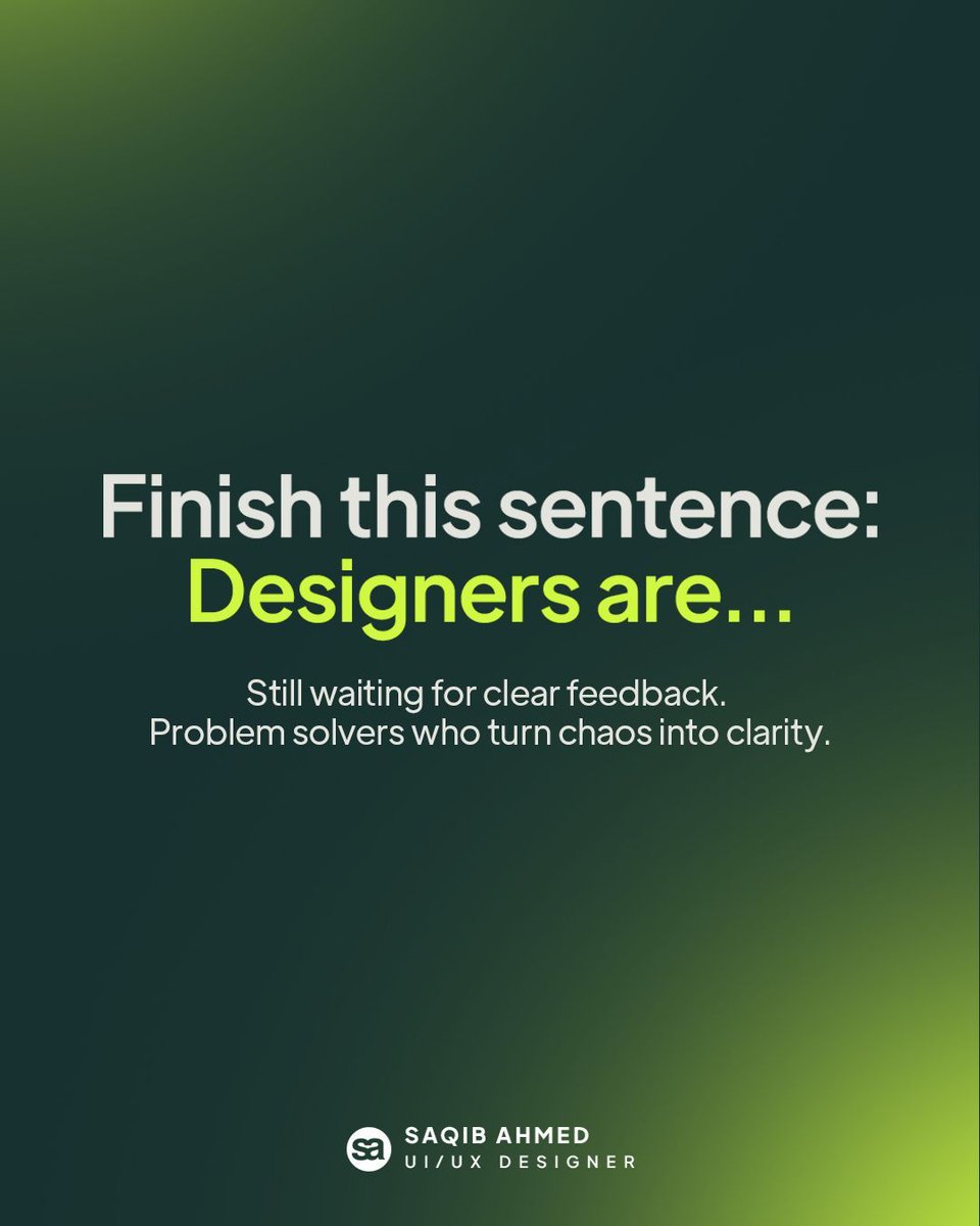 uiuxwithsaqib's tweet image. Designers are…

 Turning chaos into clean layouts
 Still waiting for “just a small change” feedback
 Built different

If you need modern UI/UX or scroll-stopping designs, I’m your guy.

#graphicdesigner #uiuxdesigner #creativedesign #minimaldesign