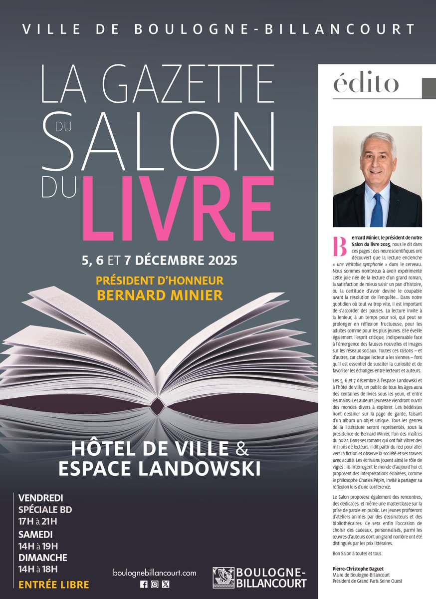 🗞️ La gazette du Salon du livre vient tout juste de paraitre ! Découvrez dans cette édition spéciale tous les auteurs présents du vendredi 5 au dimanche 7 décembre, le programme des rencontres, des animations et des ateliers, les interviews, les masterclasses... Préparez votre