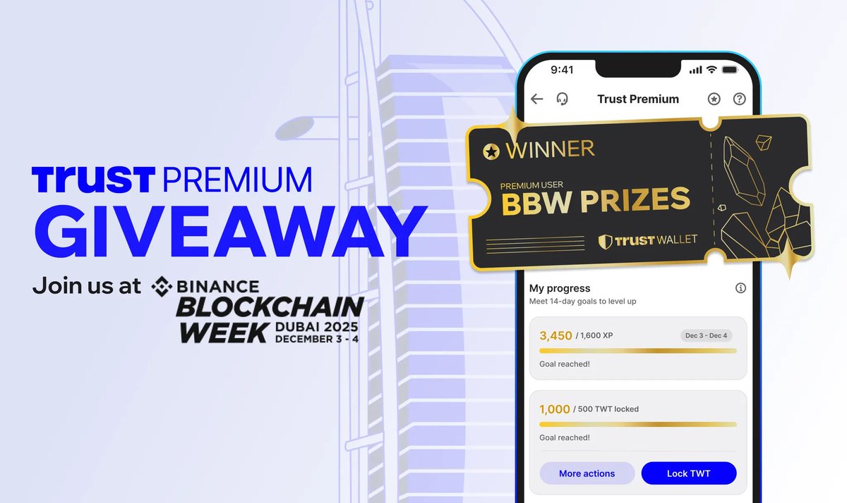 Trust Premium user? Get a chance to join us at @Binance Blockchain Week 🎁

🎟️ BBW tickets
🎉 Trust Wallet VIP party access
🏨 2-night luxury hotel stay (worth $1k), powered by @whalerydercom

Show your premium badge. Win big. Details 🧵