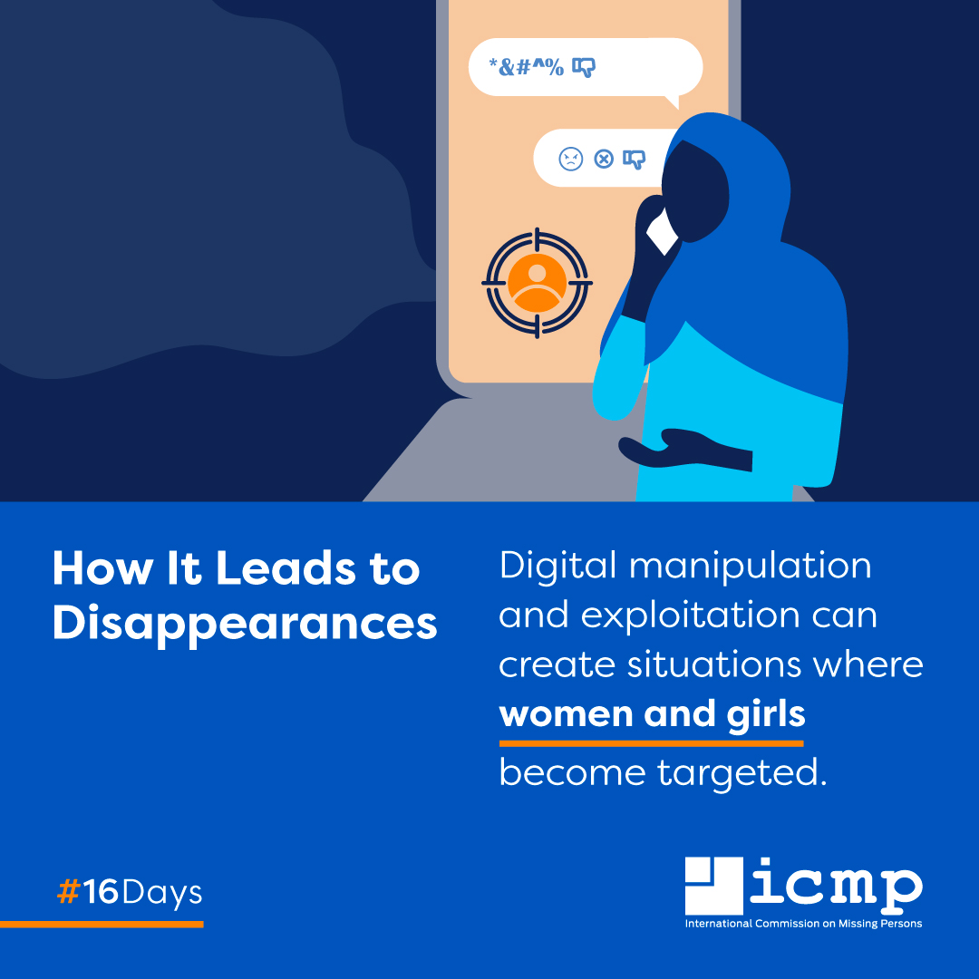 TheICMP's tweet photo. Digital violence is rising, and for many women and girls, it increases the risk of going missing. During #16DaysOfActivism, we highlight how online harassment and data abuse can endanger women who are seeking truth and justice for their missing loved ones.

✅ Preventative measures saves lives. 
✅ Digital safety protects survivors.
✅ Safe online = safe to locate.

#OrangeForTheMissing #OrangeTheWorld #EndGBV