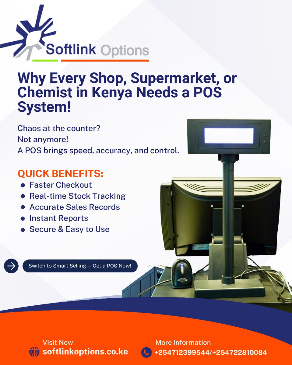 softlinkoptions's tweet image. End counter chaos! 🧾

A POS system brings speed &amp;amp; control to your shop, supermarket, or chemist.

✅ Fast checkout
✅ Track stock
✅ Accurate sales
Go smart today!
📞 0712399544
🌐 softlinkoptions.co.ke

#POS #Master #Everton  #KenyaBusiness #RetailTech