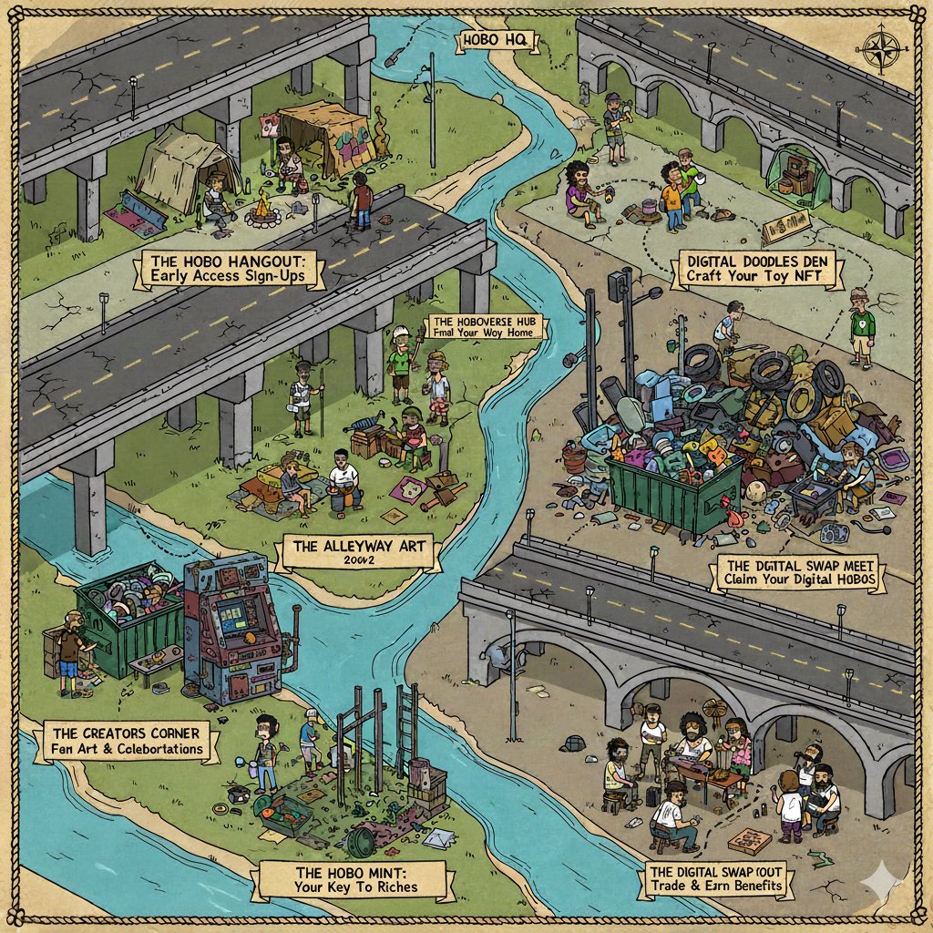 Hobos Master Plan™ for #base:

• WL + OG sign-ups → chaos begins
• Mint day → 1000 Hobos escape the streets
• Community vote: where does 80% of mint funds go?
(food, clothes, hygiene kits, real street support)
• $HOBO on Pumpfun → send it 🚀
• Live stream: us delivering