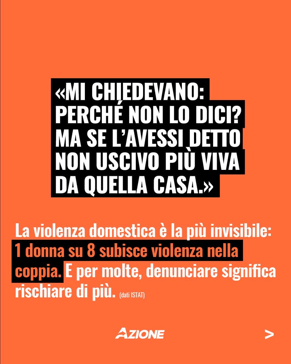 Azione_it's tweet photo. Non sono solo “storie”: ogni donna, almeno una volta nella vita, conosce una qualche forma di molestia o violenza.
Il #25novembre ricordiamo che prevenirla, imparare a riconoscerla, stigmatizzarla è compito di tutti, soprattutto dello Stato. https://t.co/wuJNDWhvYT