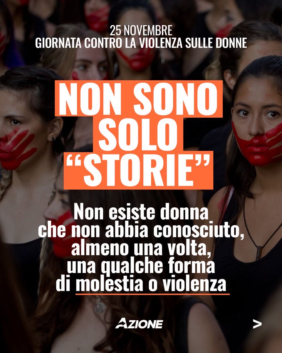 Azione_it's tweet photo. Non sono solo “storie”: ogni donna, almeno una volta nella vita, conosce una qualche forma di molestia o violenza.
Il #25novembre ricordiamo che prevenirla, imparare a riconoscerla, stigmatizzarla è compito di tutti, soprattutto dello Stato. https://t.co/wuJNDWhvYT