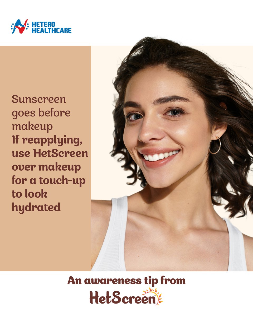HeteroHCL's tweet image. Makeup and SPF work great together apply sunscreen first, then makeup. For midday touch-ups, choose HetScreen for fresh, hydrating protection.

#SPFAlways #DailySPF #SunscreenTips #UVDefense #HealthySkin #SkinBarrierCare #ProtectYourGlow #HetScreen #HeteroHealthcare