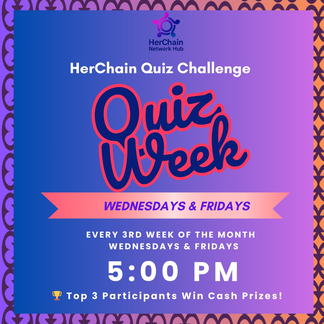 herchain's tweet photo. 🎉 Its Quiz Week at HerChain!** 🎉
Join us this 𝗪𝗲𝗱𝗻𝗲𝘀𝗱𝗮𝘆 & 𝗙𝗿𝗶𝗱𝗮𝘆 at 𝟱:𝟬𝟬 𝗣𝗠 for the 𝗛𝗲𝗿𝗖𝗵𝗮𝗶𝗻 𝗤𝘂𝗶𝘇 𝗖𝗵𝗮𝗹𝗹𝗲𝗻𝗴𝗲
#HerChain #Web3Women #CryptoQuiz #BlockchainChallenge #QuizWeek https://t.co/5Tb77gupiv