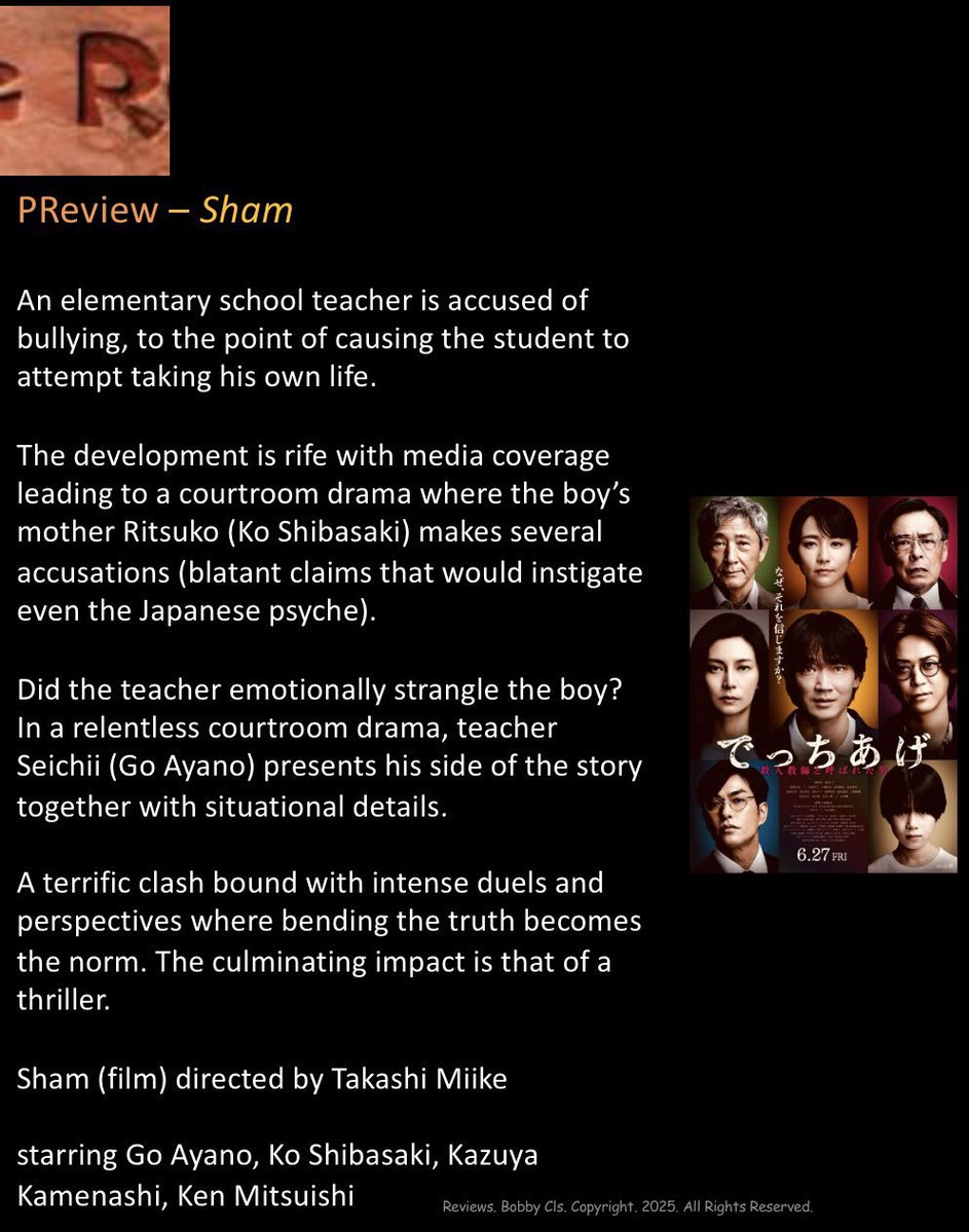 Rcoolmovies's tweet image. A terrific clash bound with intense #duels &amp;amp; #perspectives where bending the truth becomes the norm. 
The culminating impact is that of a #thriller.

#Sham (film) directed by #TakashiMiike

a relentless #courtroomdrama with situational details

@IFFIGoa 
#IFFI56 #JapaneseDrama
