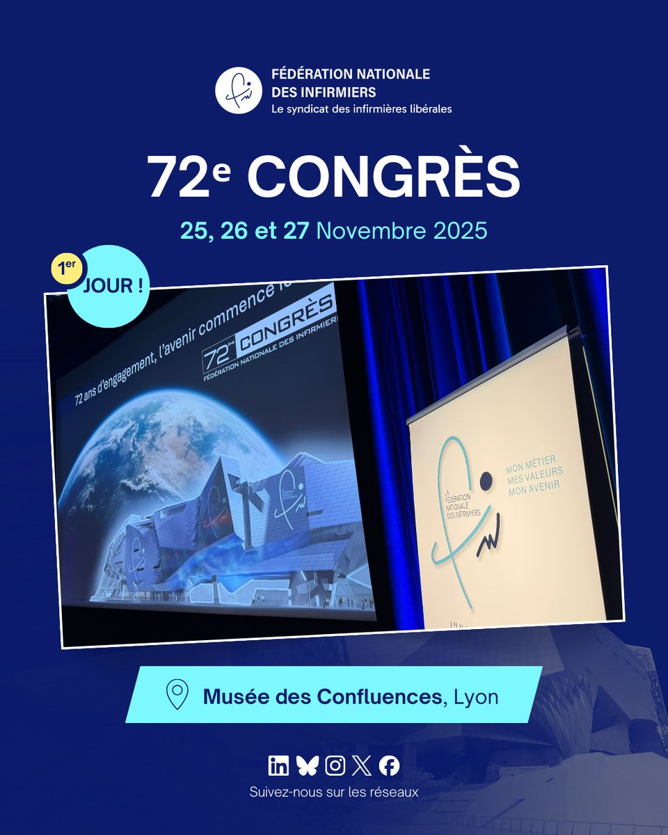 🎉 Ouverture du 72ᵉ Congrès de la FNI ! 📍 Musée des Confluences, Lyon 📅 25-27 nov 2025. 
Trois jours d’échanges sur l'avenir des infirmiers libéraux : conférences, innovations et rencontres. 
🙌 Merci à tous les participants ! 
 #InfirmiersLibéraux #FNI #Lyon