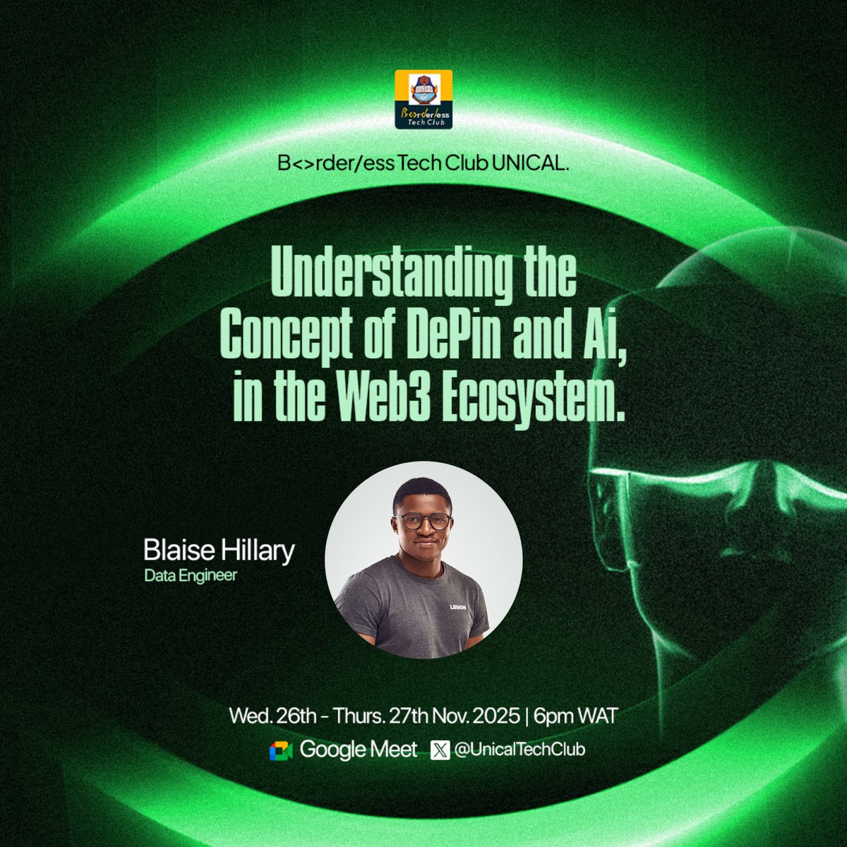 UnicalTechClub's tweet image. Live Call Tomorrow!🚀

Join us as we dive into DePin &amp;amp; AI in Web3.

We&apos;re breaking down two of the most pivotal forces shaping the future of the decentralized web.

🗓️Nov 26-27 |⏰ 6PM WAT
📍Google Meet
✅RSVP: calendar.app.google/LeFhkT1CN7R714…

RT 🔁 to spread the word!

@OmasilamOnosi