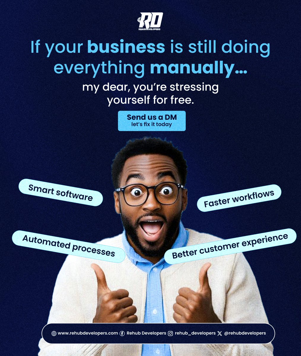 rehubdevelopers's tweet photo. If your business is still doing everything manually…
😅 my dear, you’re stressing yourself for free.
Let Rehub Developers build you:
🔹 Smart software
🔹 Automated processes
🔹 Faster workflows
🔹 Better customer experience

Send us a DM - let’s fix it today. https://t.co/5jjWGlon2j