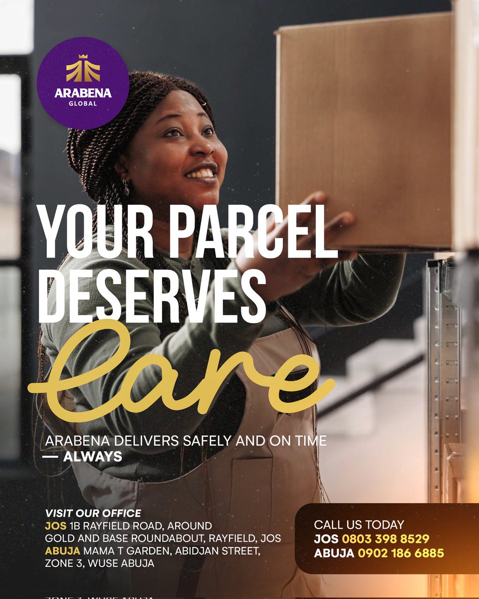 ArabenaGlobal's tweet image. From Jos to Abuja and back, Arabena delivers with speed, safety, and confidence.

Send with us. Get peace of mind.

#ArabenaGlobal #OnTimeDelivery #98PercentSuccess #SendParcels #JosToAbuja #LogisticsMadeEasy #FastAndReliable #SafeHands #TravelSmart #DeliveryYouCanTrust