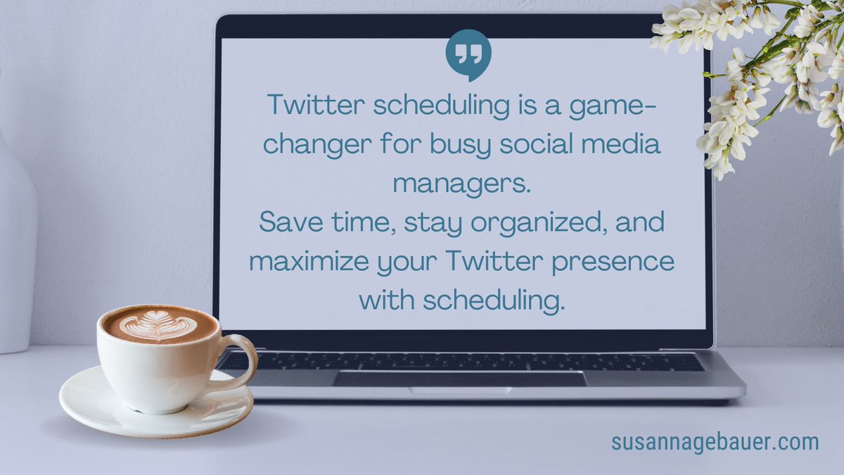 TSM_B2B's tweet image. Twitter scheduling is a game-changer for busy social media managers. 

Use scheduling tools to plan your tweets, optimize posting times, + ensure that content reaches your audience when they&apos;re active. susannagebauer.com/blog/twitter-s…