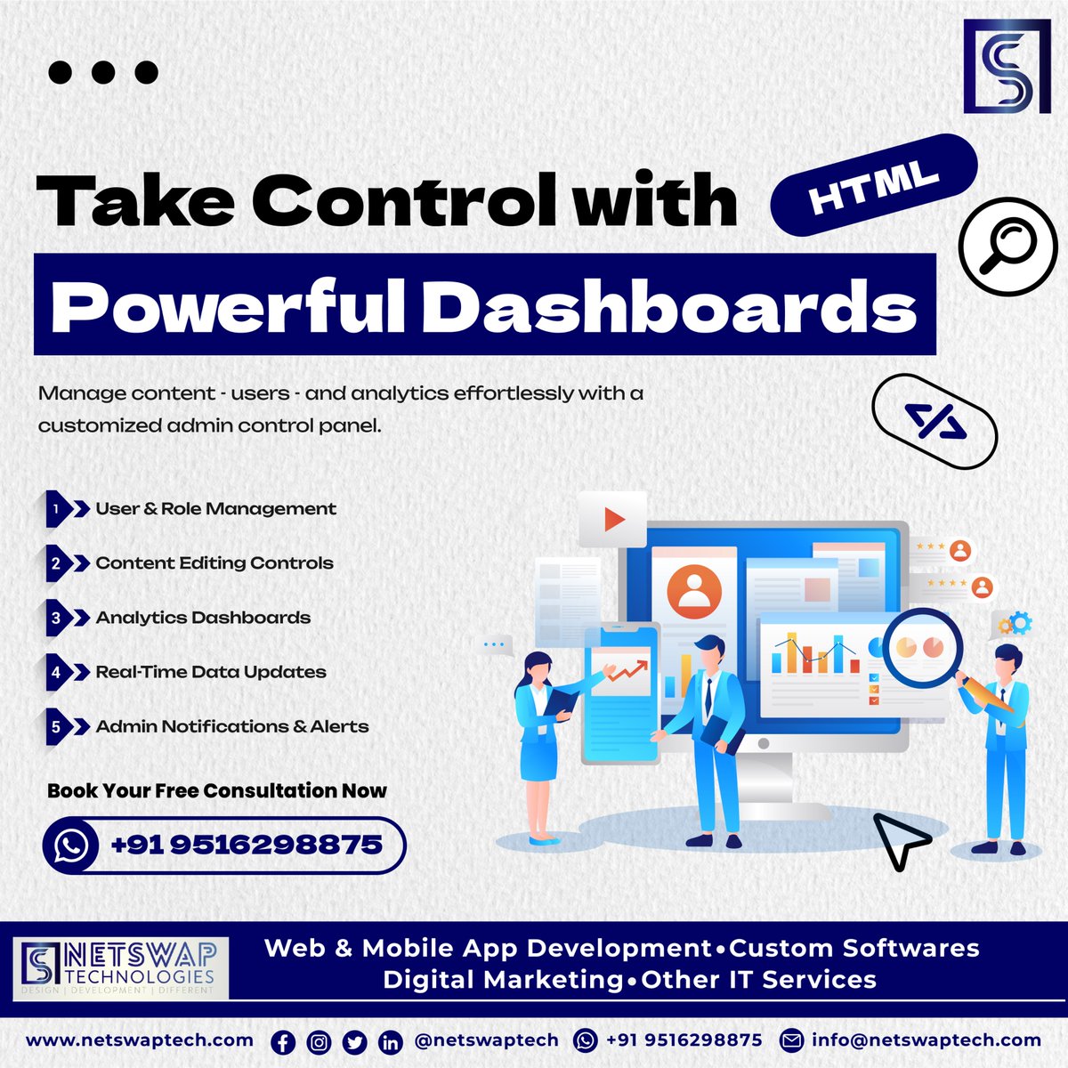 netswaptech's tweet image. Take control with a custom admin panel — manage users, content &amp;amp; analytics in one powerful dashboard.  
DM to get started.  
#AdminPanel #DashboardTools #Automation #NetSwapTechnologies