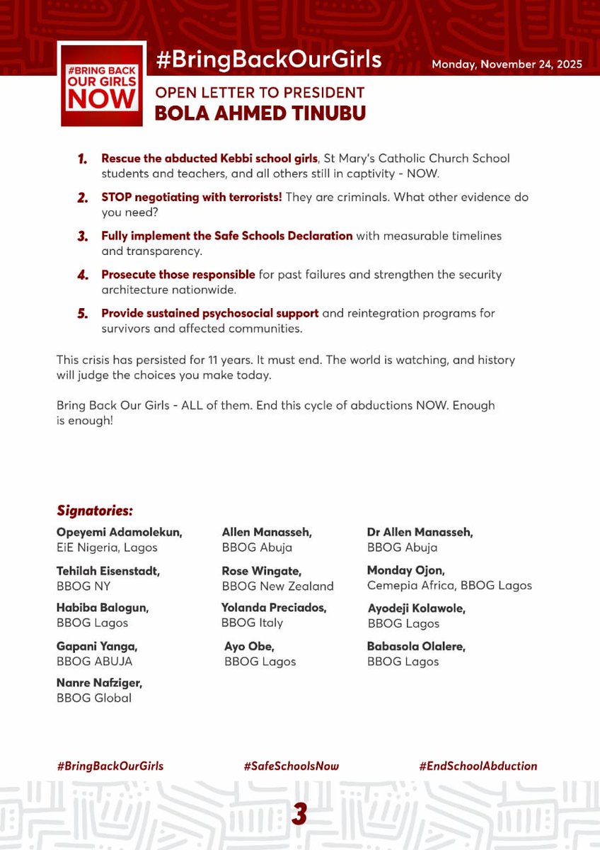 EiENigeria's tweet image. Chibok. Dapchi. Kankara. Jangebe. Kuriga.
Now Papiri, Agwarra LGA, Niger State, and Maga.
11 years. Over 1,800 students taken.
This is a national emergency.
#BBOG-Global Open Letter calls for urgent action.⤵️