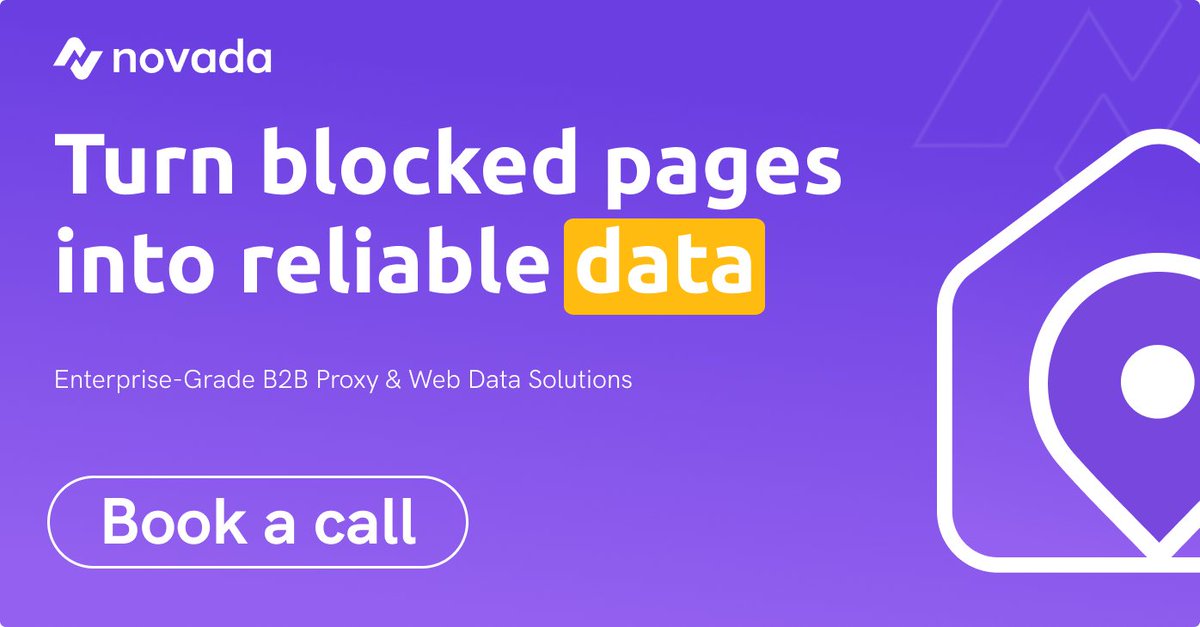 Novada_Proxy's tweet image. 🚀 Turn blocked pages into reliable data.

Novada bypasses IP blocks &amp;amp; CAPTCHAs with:
🌍 100M+ IPs in 220+ regions
⚙️ AI routing → 99.99% success
🎯 City-level targeting
🛡️ Enterprise compliance
📅 Book a quick intro to simplify your data.
#Novada #WebData #Proxies #WebScraping