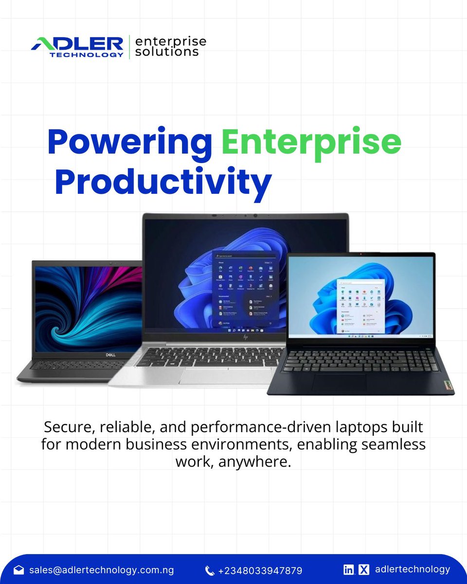 adlertechnology's tweet image. Businesses work smarter with efficient, high-performance laptops that keep their teams productive and secure. With access to top distributors, we supply the right enterprise-grade systems for any organisation.

#AdlerTechnology #EnterpriseSolutions #BusinessLaptops