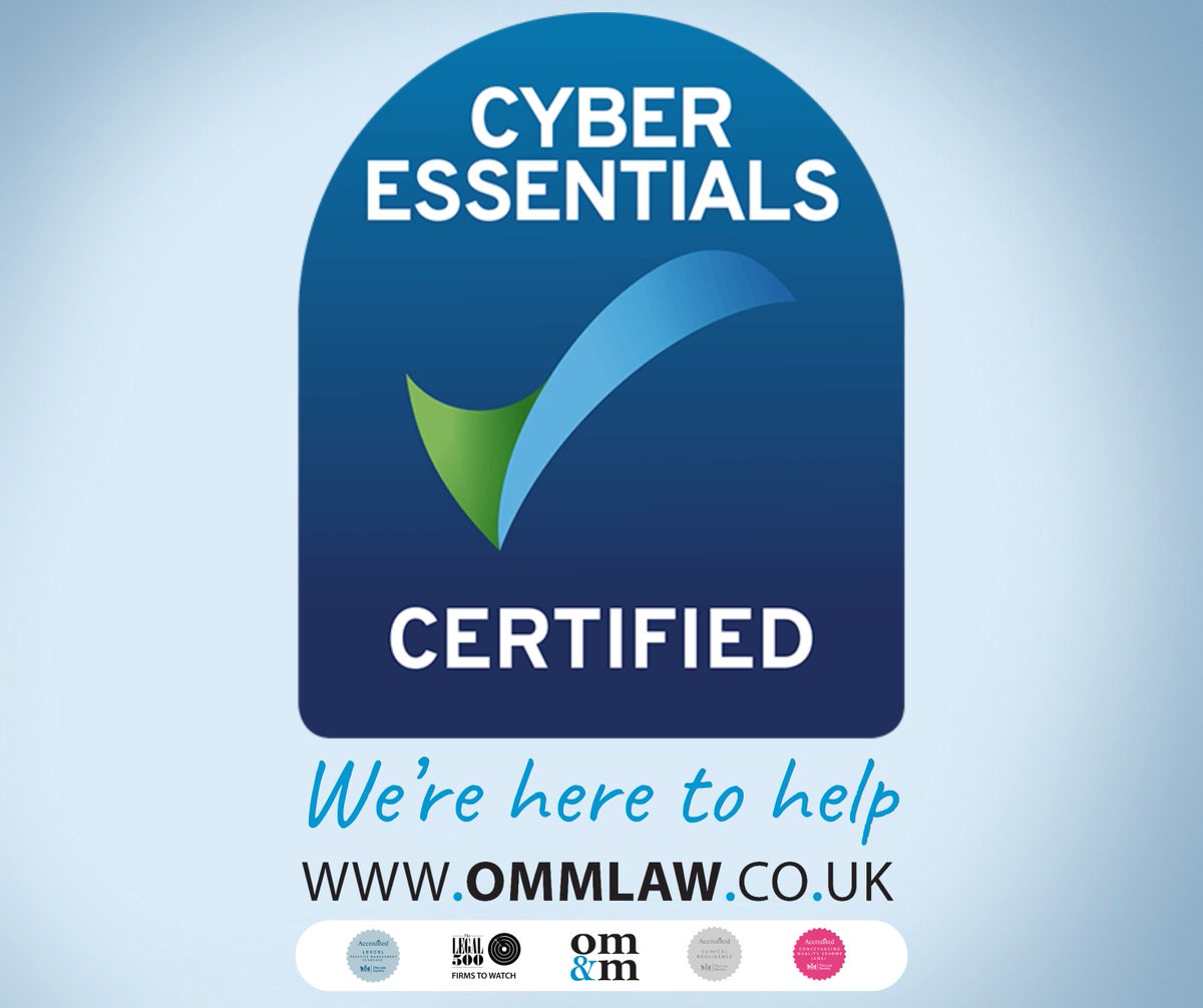 ommlaw's tweet image. Osborne Morris &amp;amp; Morgan have once again achieved Cyber Essentials certification 🤩

We continue to ensure your data is protected to the highest standards 👏

#CyberEssentials #CyberSecurity #Solicitors