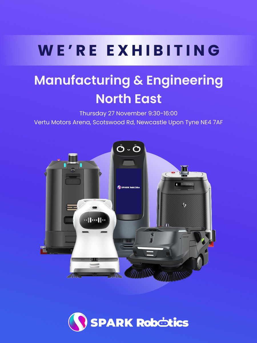 SparkEPOS's tweet image. We&apos;re exhibiting at the MENE this Thursday!

We’ll be showcasing our warehouse and industrial robots for North East businesses.

🗓️ Thursday, 27 November
🕓 9:30 AM – 4:00 PM
📍 Vertu Motors Arena

Book a time to speak with our team 👉hubs.li/Q03VMKWW0

#WarehouseRobots
