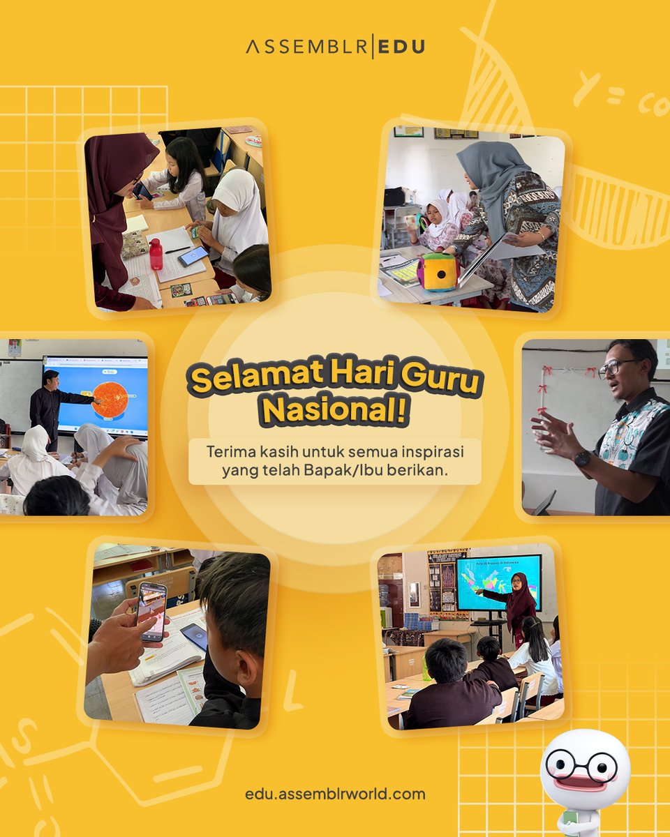 assemblrworld's tweet image. Selamat Hari Guru Nasional untuk Bapak/Ibu Guru di seluruh Indonesia!

Apresiasi tertinggi bagi Bapak/Ibu guru yang selalu hadir untuk mengajar, mendengar, dan menginspirasi. Terima kasih telah menjadi cahaya bagi masa depan bangsa 💛
#AssemblrEDU #HariGuruNasional2025 #HGN2025