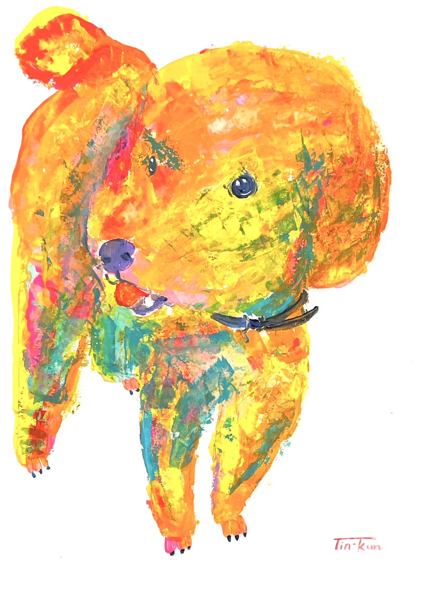 トイプードル🐶 サイズ四つ切 アクリル絵具 #アクリル画 #ティンくん