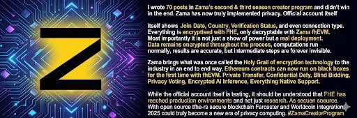 Razzshares's tweet image. I wrote 70 posts in Zama&apos;s second &amp;amp; third season creator program and didn&apos;t win in the end.

@zama has now truly implemented privacy Official account itself shows Join Date Country Verification Status and even connection type Everything is encrypted with FHE only decryptable with…