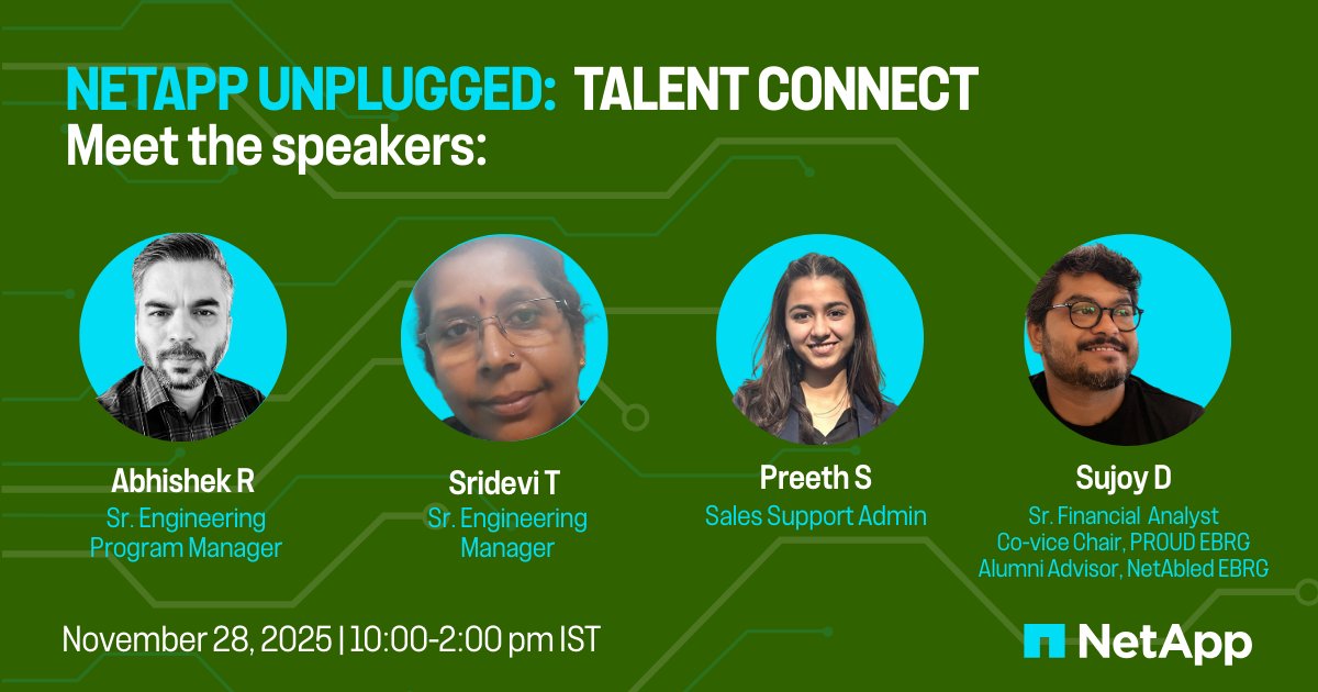LifeAtNetApp's tweet image. 🚀 Excited for our upcoming invite-only career event at @NetApp Bangalore featuring inspiring leaders &amp;amp; EBRG champions! Registrations are now closed, thank you to everyone who signed up. Follow #LifeAtNetApp for more event updates &amp;amp; opportunities.

#NetApp #WhyNetApp #Careers