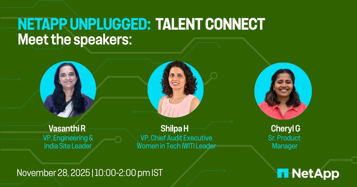LifeAtNetApp's tweet image. 🚀 Excited for our upcoming invite-only career event at @NetApp Bangalore featuring inspiring leaders &amp;amp; EBRG champions! Registrations are now closed, thank you to everyone who signed up. Follow #LifeAtNetApp for more event updates &amp;amp; opportunities.

#NetApp #WhyNetApp #Careers