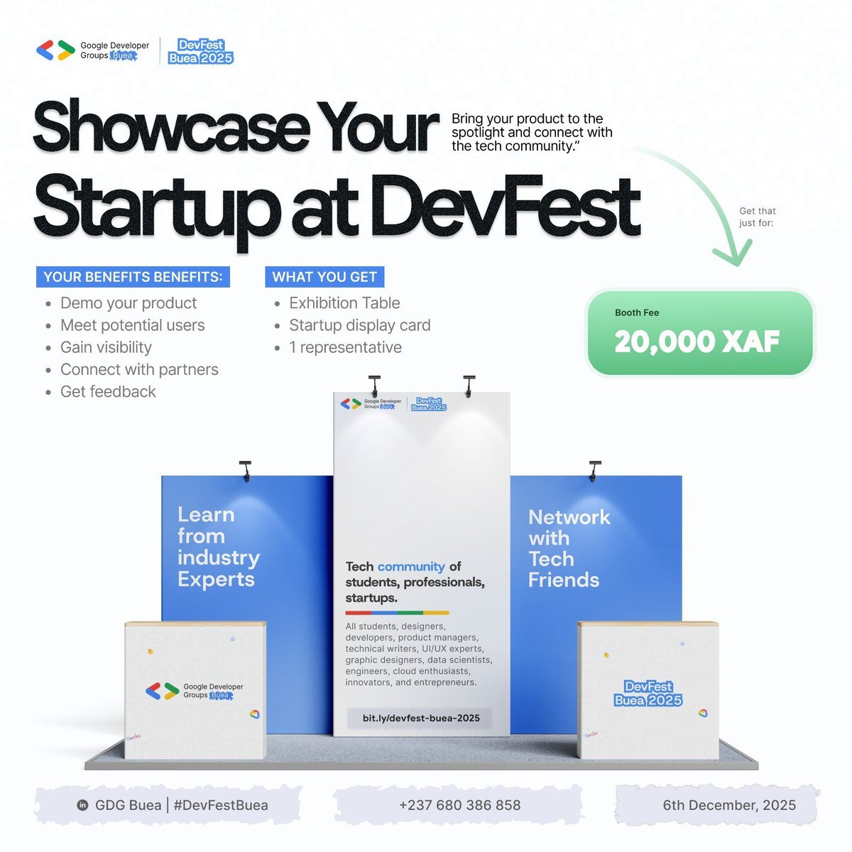 gdgbuea's tweet image. #DevFestBuea2025 is offering you that moment, a stage, an audience, and a community that’s genuinely excited to discover what you’re building.

If you’ve been building quietly, this is your chance to go public confidently.

👉 Secure your exhibition spot: bit.ly/devfest-buea-s…